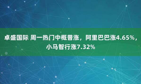 卓盛国际 周一热门中概普涨，阿里巴巴涨4.65%，小马智行涨7.32%